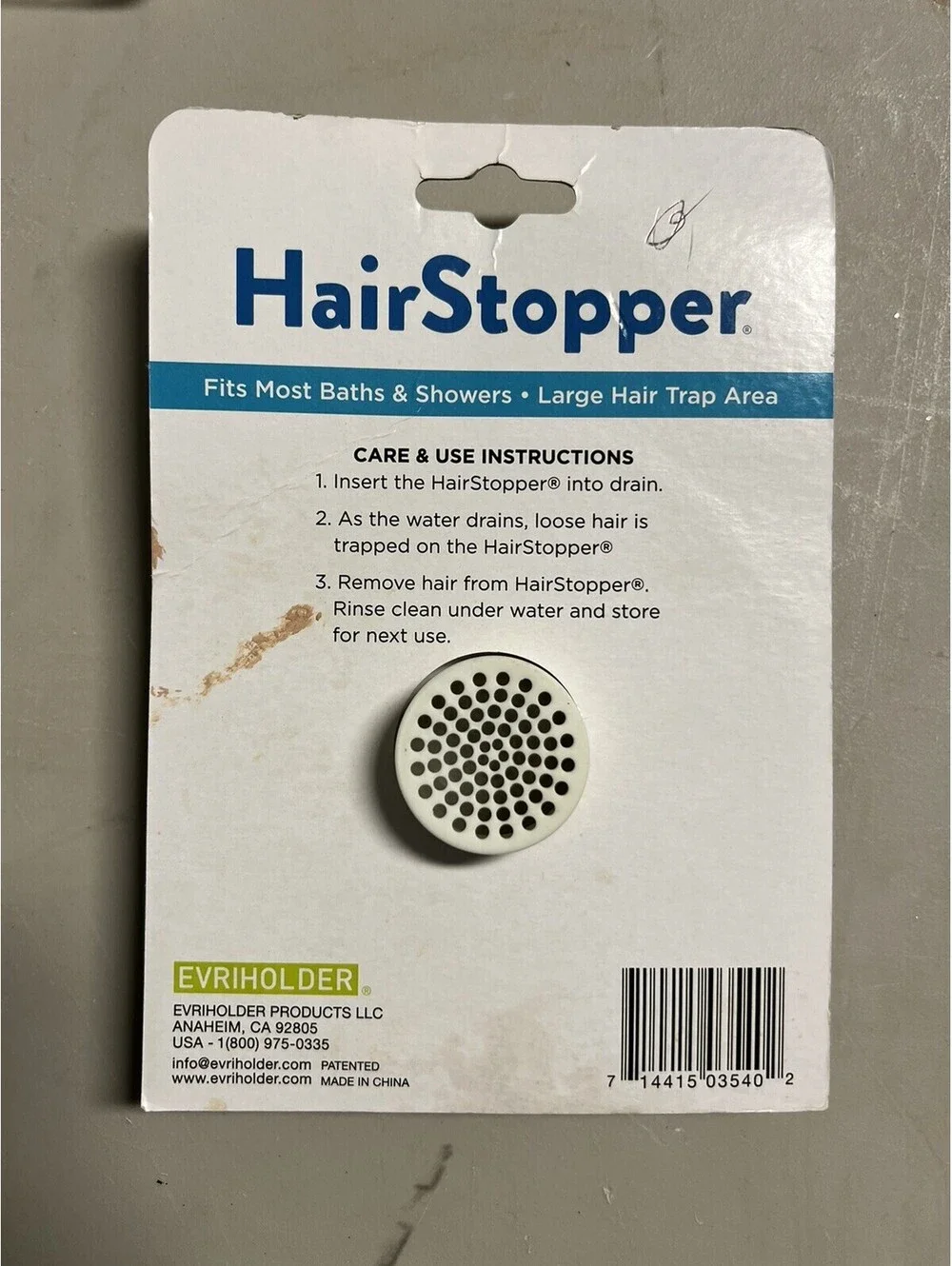 EVRI Hair Stopper Prevents Drain Clogging, BRAND NEW